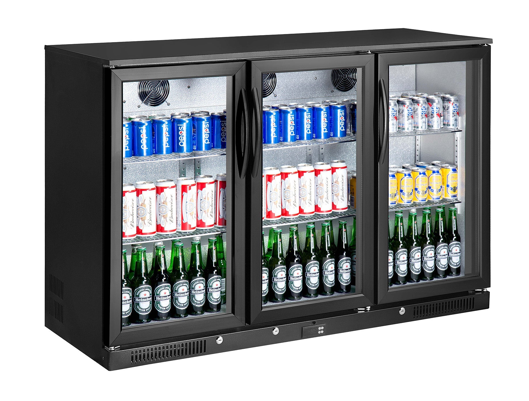 Skyrainbow Flaschenkühlschrank (3 Flügeltüren), Schwarz, Inhalt: 300 Liter, 1352x565x900mm