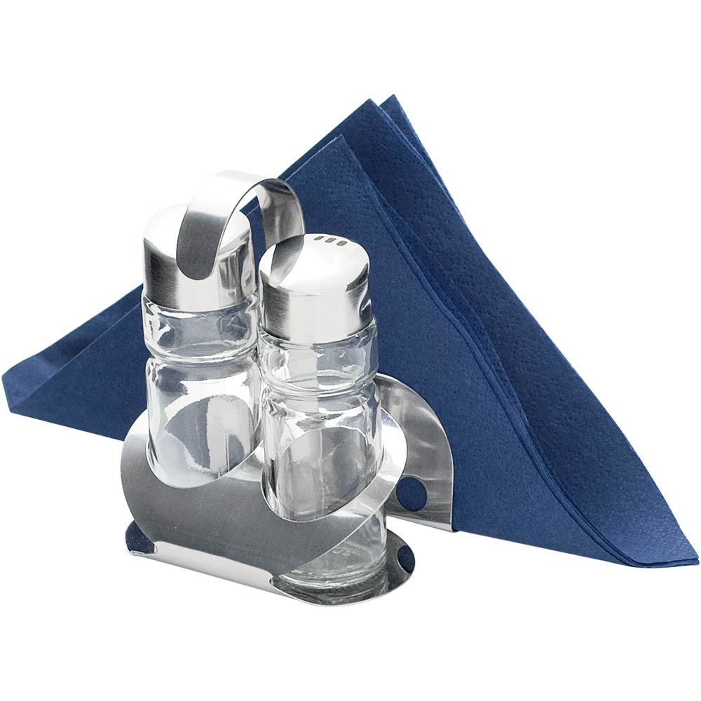 Stalgast Menage (2-teilig, Salz/Pfeffer, mit Karten-/ Serviettenhalter), Edelstahl und Glas, Silber, Höhe: 115mm