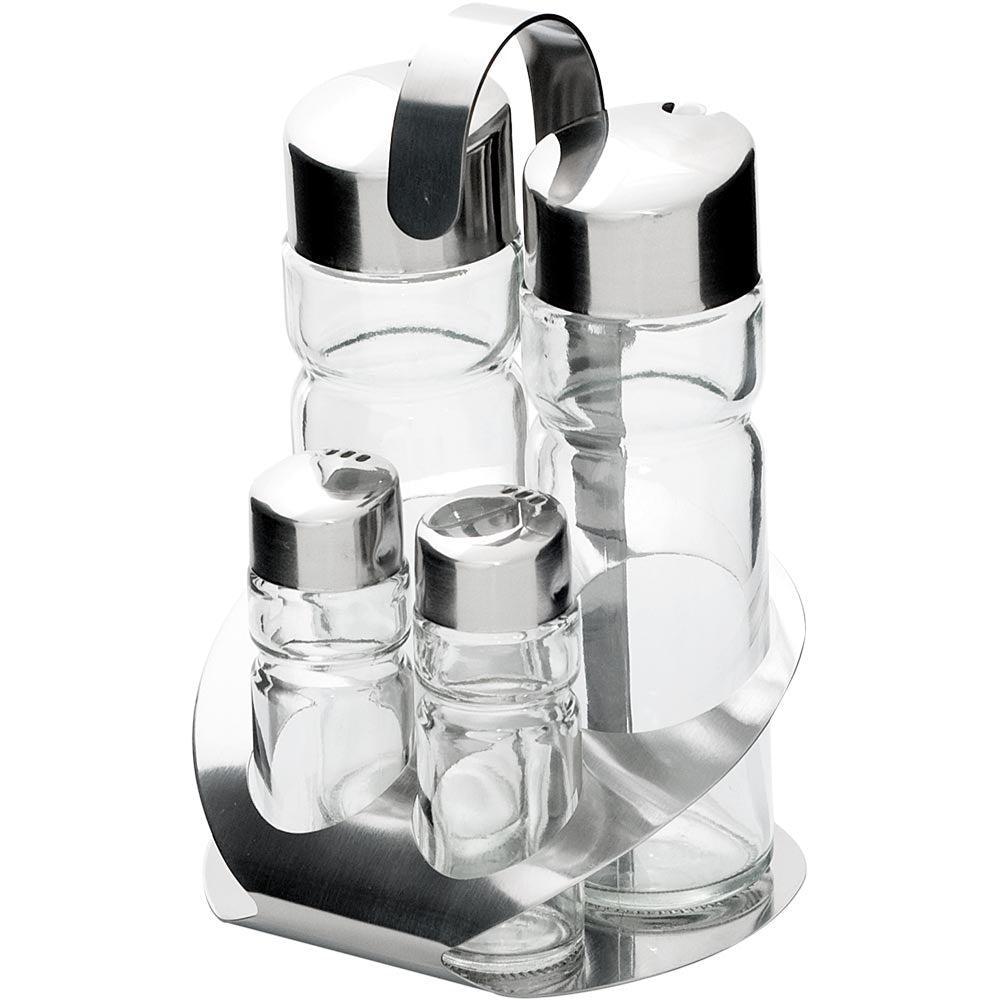 Stalgast Menage (4-teilig, Salz/Pfeffer/Essig/Öl), Edelstahl und Glas, Silber, Höhe: 115mm
