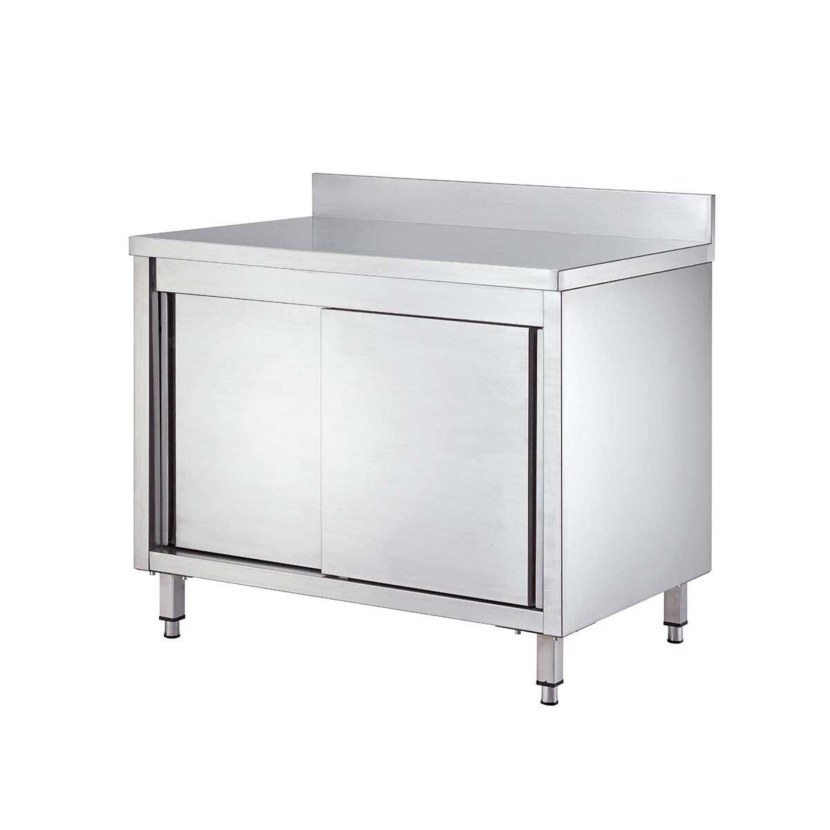 Vaiotec Arbeitsschrank "EASYLINE 600" (mit 2 Schiebetüren, Aufkantung), Edelstahl, Silber, 1400x600x850mm