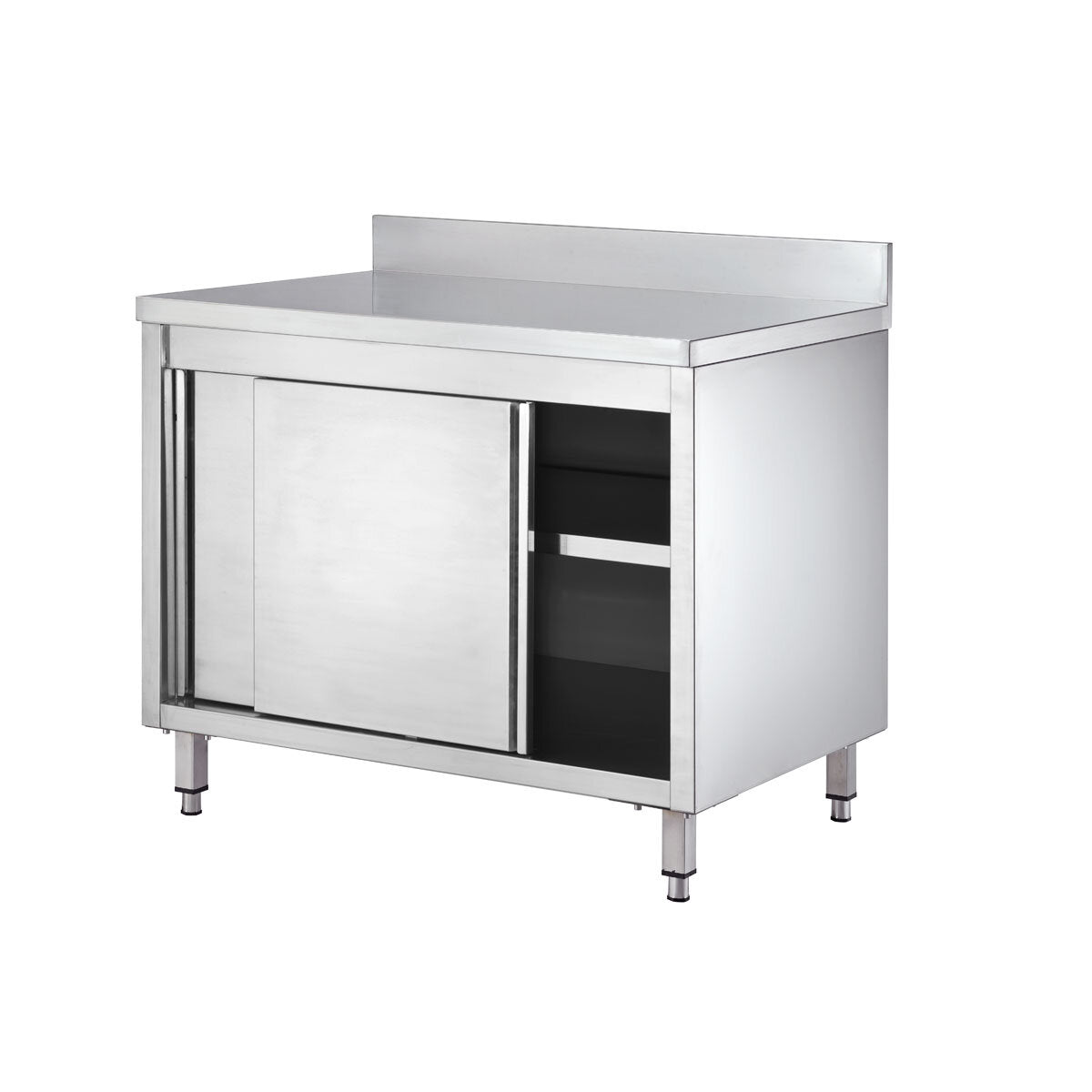 Vaiotec Arbeitsschrank "EASYLINE 600" (mit 2 Schiebetüren, Aufkantung), Edelstahl, Silber, 1200x600x850mm