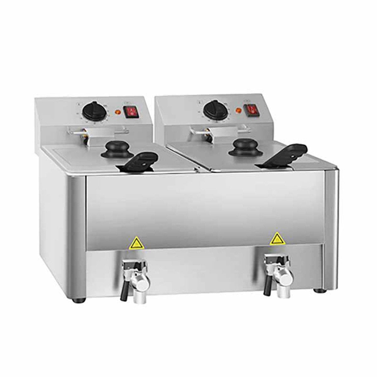 Vaiotec EASYLINE Elektro Fritteuse (2 Becken mit Ablasshahn), Edelstahl, 2x3,25kW, 2x230V, Inhalt: 2x8L, 598x568x386mm