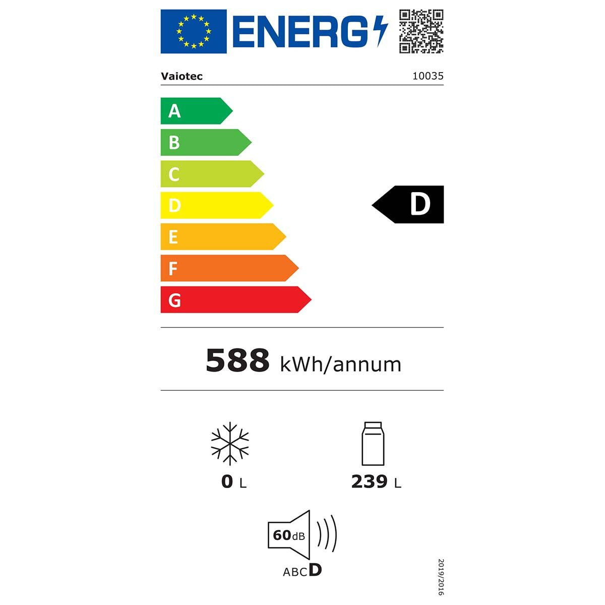 Vaiotec Kühlschrank "EASYLINE 305", ABS-Kunststoff, Grau, 0,21kW, 230V, 305L, 600x653x1860mm