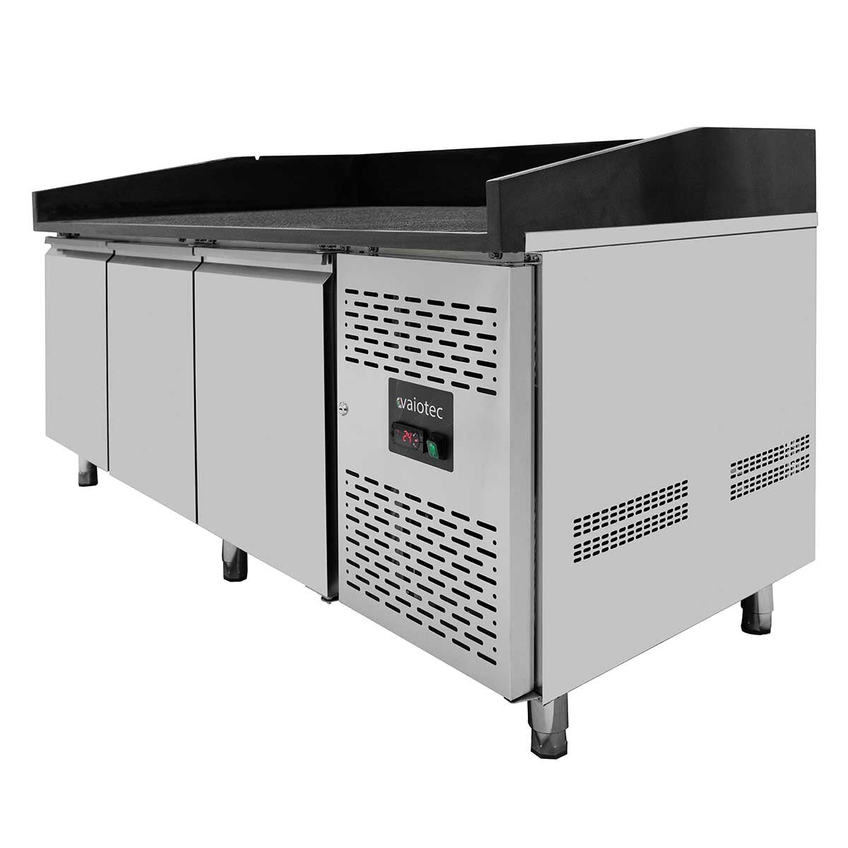 Vaiotec Pizzakühltisch "EASYLINE 800" (3-türig), Edelstahl und Granit, Silber und Schwarz, 0,33kW, 230V, 2020x800x1000mm