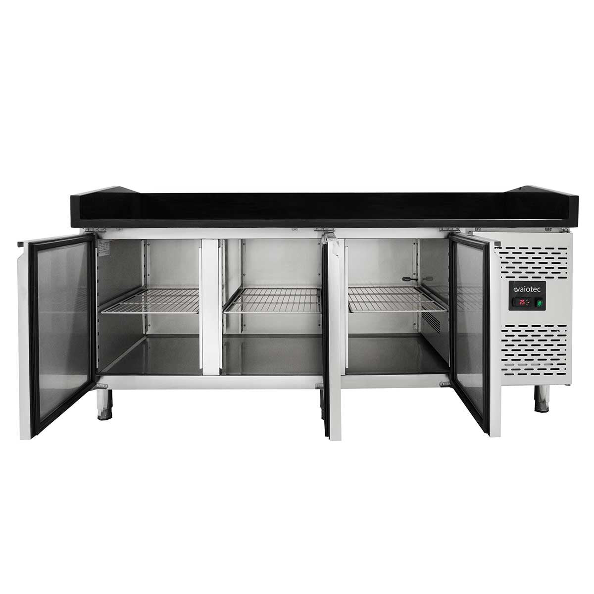 Vaiotec Pizzakühltisch "EASYLINE 800" (3-türig), Edelstahl und Granit, Silber und Schwarz, 0,33kW, 230V, 2020x800x1000mm