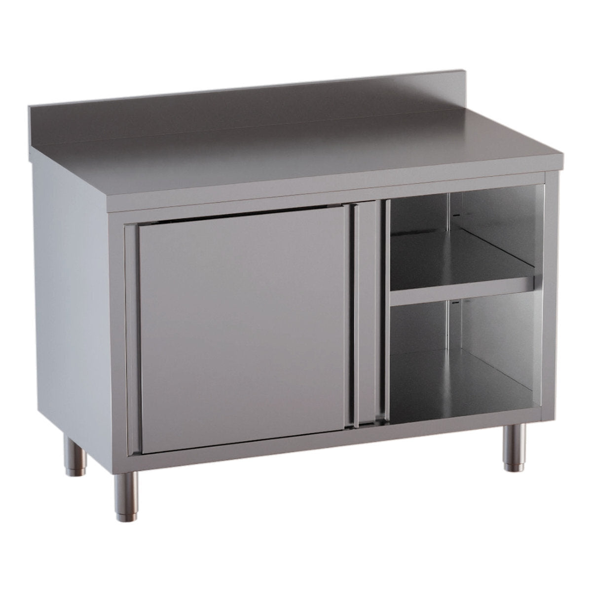 Vaiotec Arbeitsschrank " TOPLINE 600" (mit 2 Schiebetüren & Aufkantung), Edelstahl, Silber, 1500x600x850mm