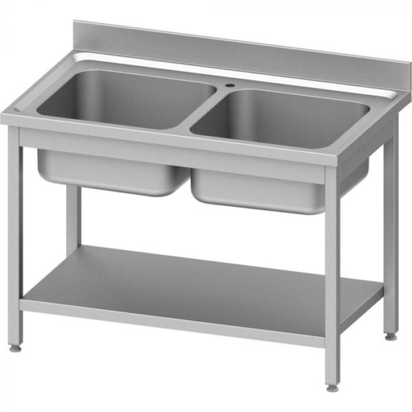 Stalgast Edelstahl Spültisch ECO mit 2 Becken, mit Aufkantung & Grundboden