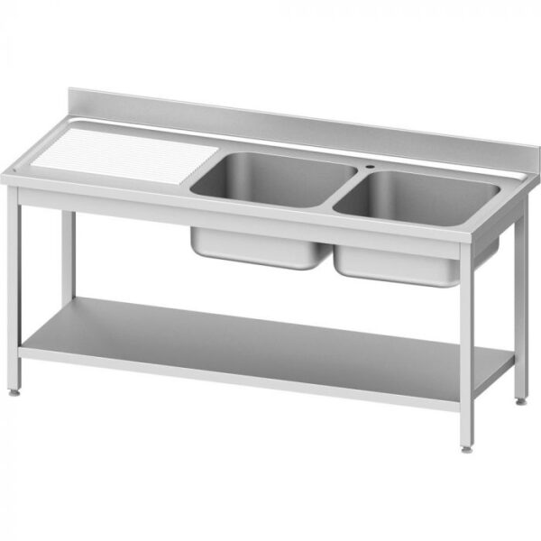 Stalgast Edelstahl Spültisch ECO mit 2 Becken, mit Aufkantung & Grundboden