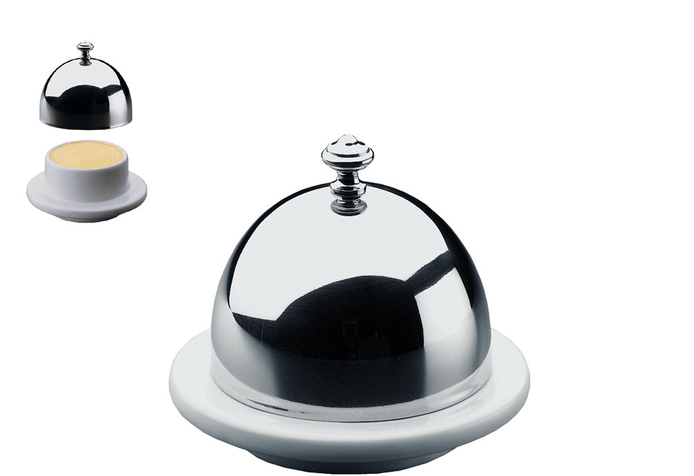 WMF Buttertöpfchen (mit Cloche und Knopf), Porzellan und Edelstahl 18/10, Weiß und Silber, Serie: CLASSIC, Durchmesser: 5,5cm, Höhe: 8cm