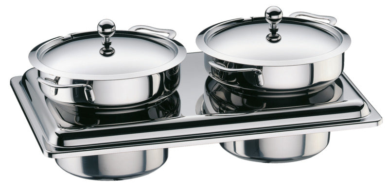 WMF Suppenstation (GN1/1), 1 Abdeckplatte und 2 Suppentöpfen inkl. Deckel (Inhalt: 2x 4,5L), Edelstahl, 53x32,5cm