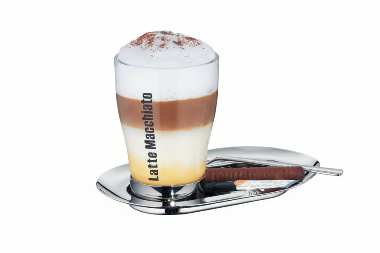 WMF Latte Macchiato KaffeeKultur (Bestehend aus: 6x Glas inkl. Druck, 6x Unterteller, 6x Muglöffel)