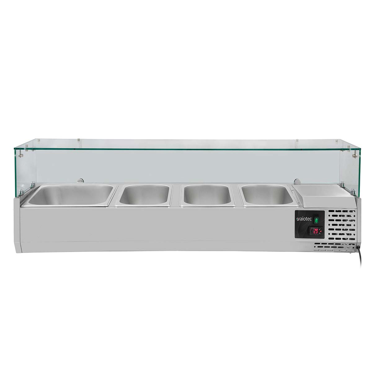 Vaiotec EASYLINE Kühlaufsatz "380"(inkl. Glasabdeckung 3xGN1/3 & 1xGN1/2), Edelstahl und Glas, 0,145kW, 230V, 1200x395x435mm