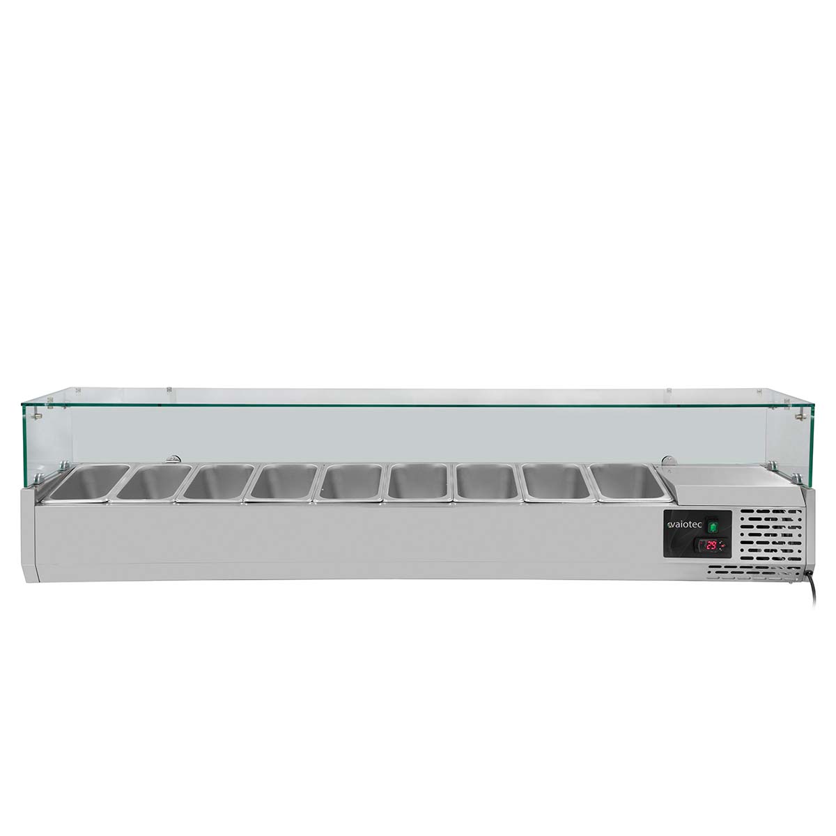 Vaiotec EASYLINE Kühlaufsatz "380" (inkl. Glasabdeckung 9xGN1/3), Edelstahl und Glas, 0,145kW, 230V, 2000x395x435mm