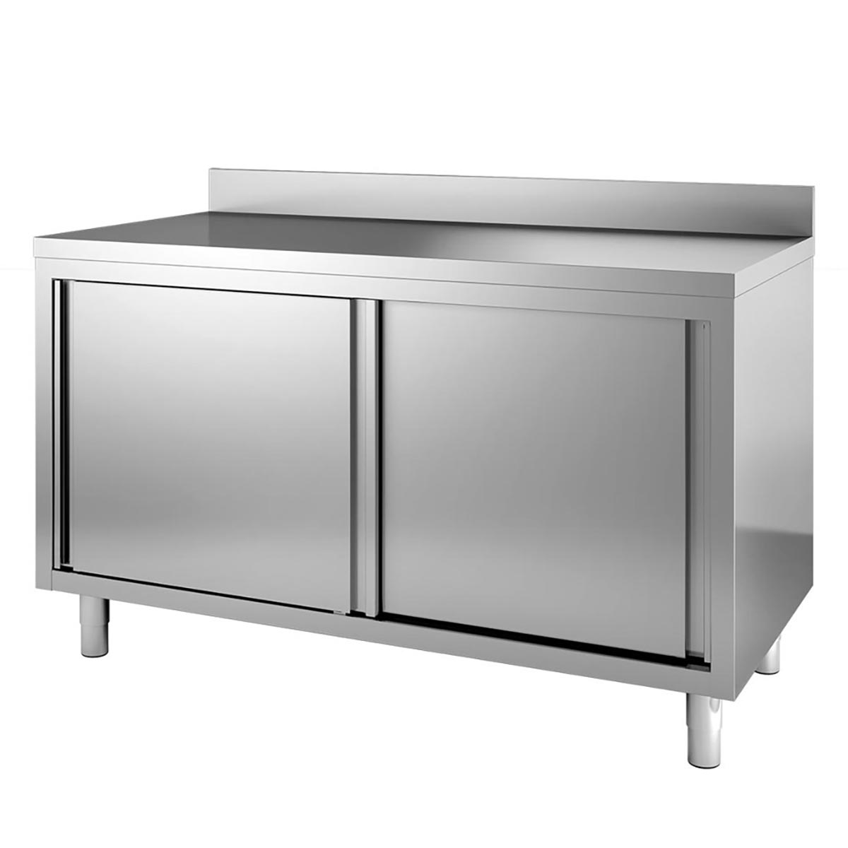 Vaiotec TOPLINE Arbeitsschrank "600" (2 Schiebetüren & Aufkantung), Edelstahl, Silber, 1500x600x900mm