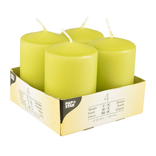Papstar 6 x 4 Stumpenkerzen Ø 50 mm · 80 mm kiwi