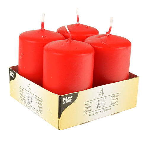 Papstar 6x 4 Stumpenkerzen Ø 50 mm · 80 mm rot