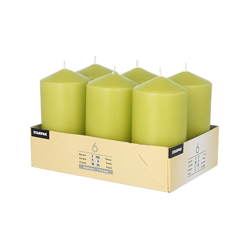 Papstar 4x 6 Stumpenkerzen Ø 60 mm · 115 mm kiwi