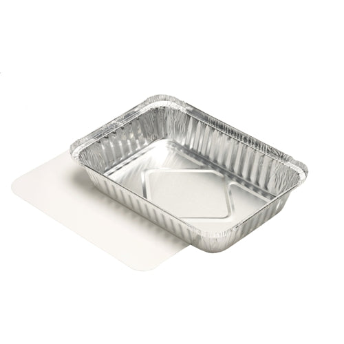Papstar 45x Aluschalen (mit Einlegedeckel), Aluminium und Polypropylen, Silber und Weiß, 21,4x15x4cm