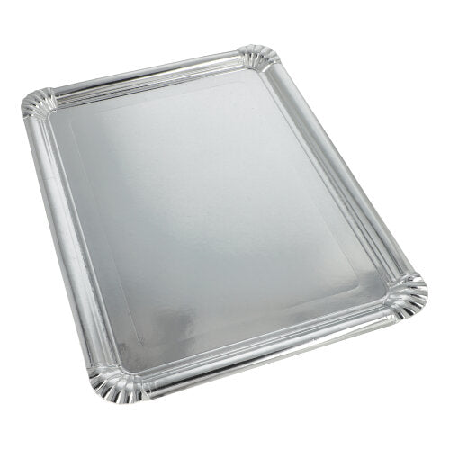 Papstar 10x 10 Servierplatten, Pappe, PET-beschichtet eckig 34 cm x 45,5 cm silber