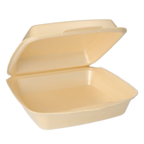 Papstar 4x 50 Menüboxen mit Klappdeckel, XPS ungeteilt 7,5 cm x 22,5 cm x 22 cm beige laminiert