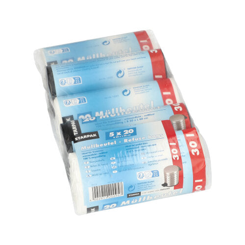 Papstar 5x 100 Müllbeutel, HDPE 30 l 60 cm x 50 cm farbig sortiert