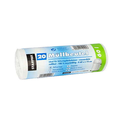 Papstar 16x 20 Müllbeutel, LDPE 60 l 72 cm x 60 cm weiss