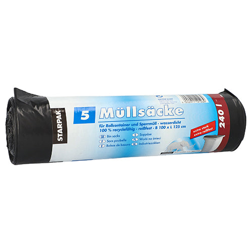 Papstar 9x 5 Müllsäcke, LDPE 240 l 125 cm x 100 cm schwarz