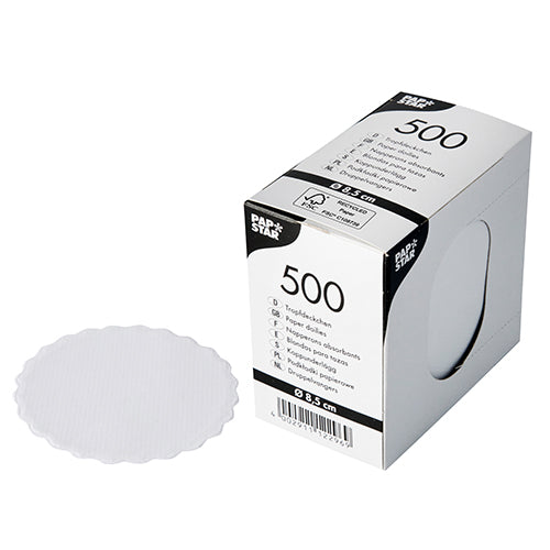 Papstar 20x 500 Tropfdeckchen rund Ø 8,5 cm weiss