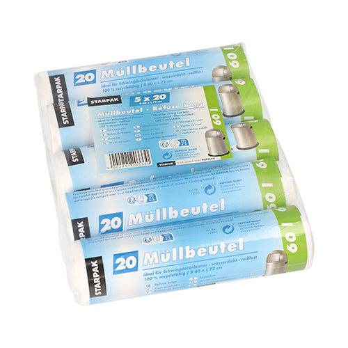 Papstar 5x 100 Müllbeutel, HDPE 60 l 72 cm x 60 cm weiss