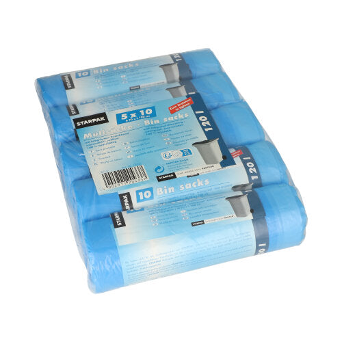 Papstar 4x 50 Müllsäcke mit Zugband, HDPE 120 l 100 cm x 70 cm blau