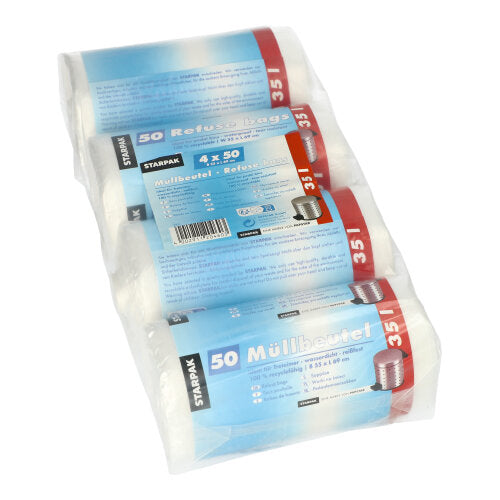 Papstar 4x 200 Müllbeutel, HDPE 35 l 69 cm x 55 cm transparent