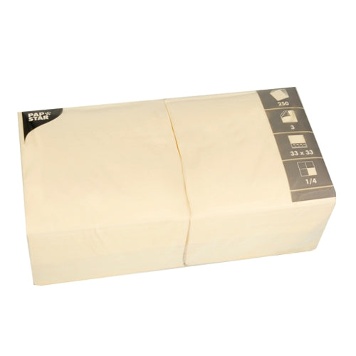 Papstar 1.000 Servietten, 3-lagig 1/4-Falz 33 cm x 33 cm creme