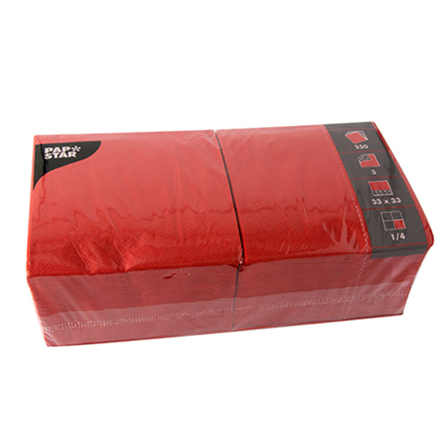 Papstar 1.000 Servietten, 3-lagig 1/4-Falz 33 cm x 33 cm rot