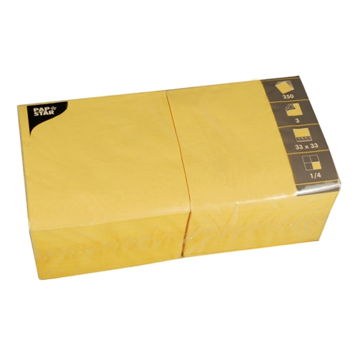 Papstar 1.000 Servietten, 3-lagig 1/4-Falz 33 cm x 33 cm gelb