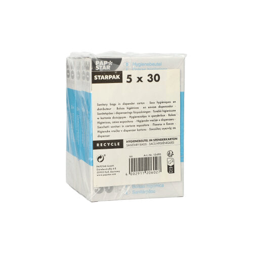 Papstar 10x 150 Hygienebeutel 28,5 cm x 8 cm x 7 cm weiss im Spenderkarton