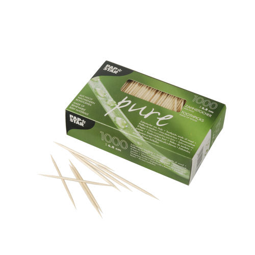 Papstar 12x 1000 Zahnstocher, Holz "pure" rund 6,8 cm