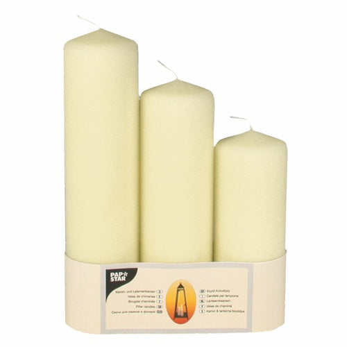 Papstar 6x 3 Kamin-und Laternenkerzen Ø 70 mm elfenbein