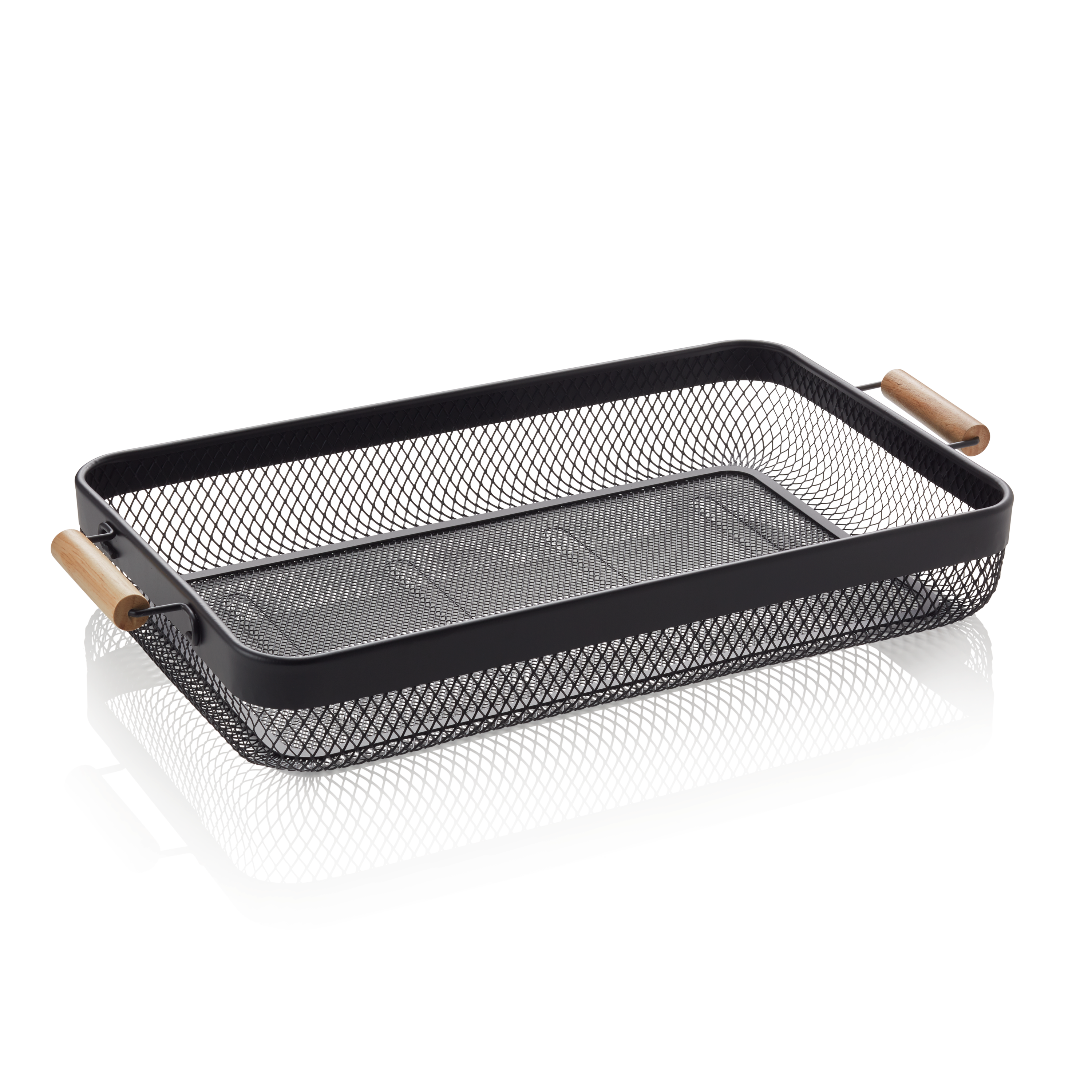 WAS Germany 1x Korb, 51 x 26,5 x 7,5 cm, schwarz pulverbeschichtet, Metall, Holz  (1401051)