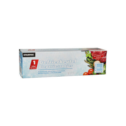 Papstar 12x 100 Gefrierbeutel, LLDPE 1 l 24 cm x 16 cm transparent in Faltschachtel