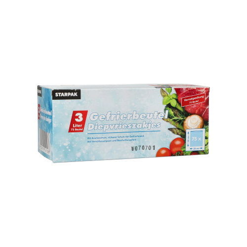 Papstar 12x 75 Gefrierbeutel, LLDPE 3 l 32 cm x 25 cm transparent in Faltschachtel