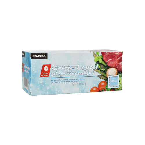 Papstar 12x 45 Gefrierbeutel, LLDPE 6 l 46 cm x 30 cm transparent in Faltschachtel