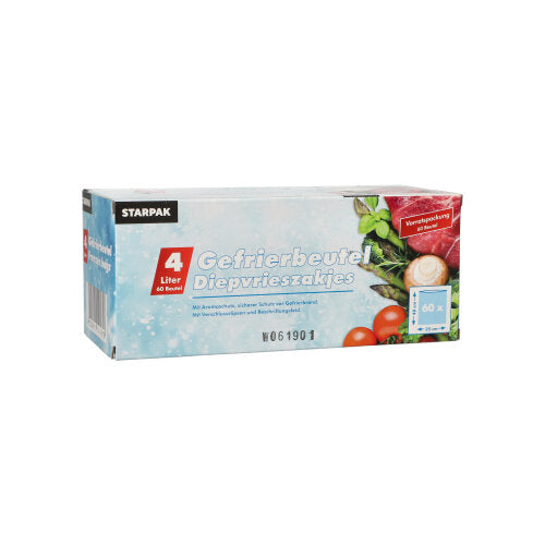 Papstar 12x 60 Gefrierbeutel, LLDPE 4 l 40 cm x 25 cm transparent in Faltschachtel