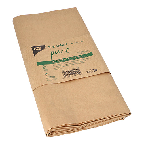 Papstar 10x 2 Abfallsäcke aus Papier "pure" 240 l 115 cm x 80 cm x 30 cm braun , 2-lagig