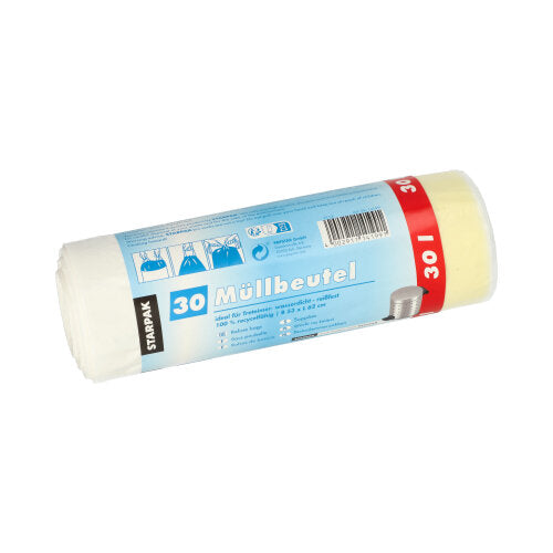 Papstar 9x 30 Müllbeutel mit Zugband, LDPE 30 l 62 cm x 53 cm weiss