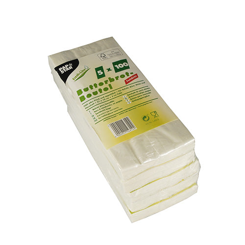 Papstar 10x 500 Butterbrotbeutel 21 cm x 10 cm x 3 cm weiss , fettdicht