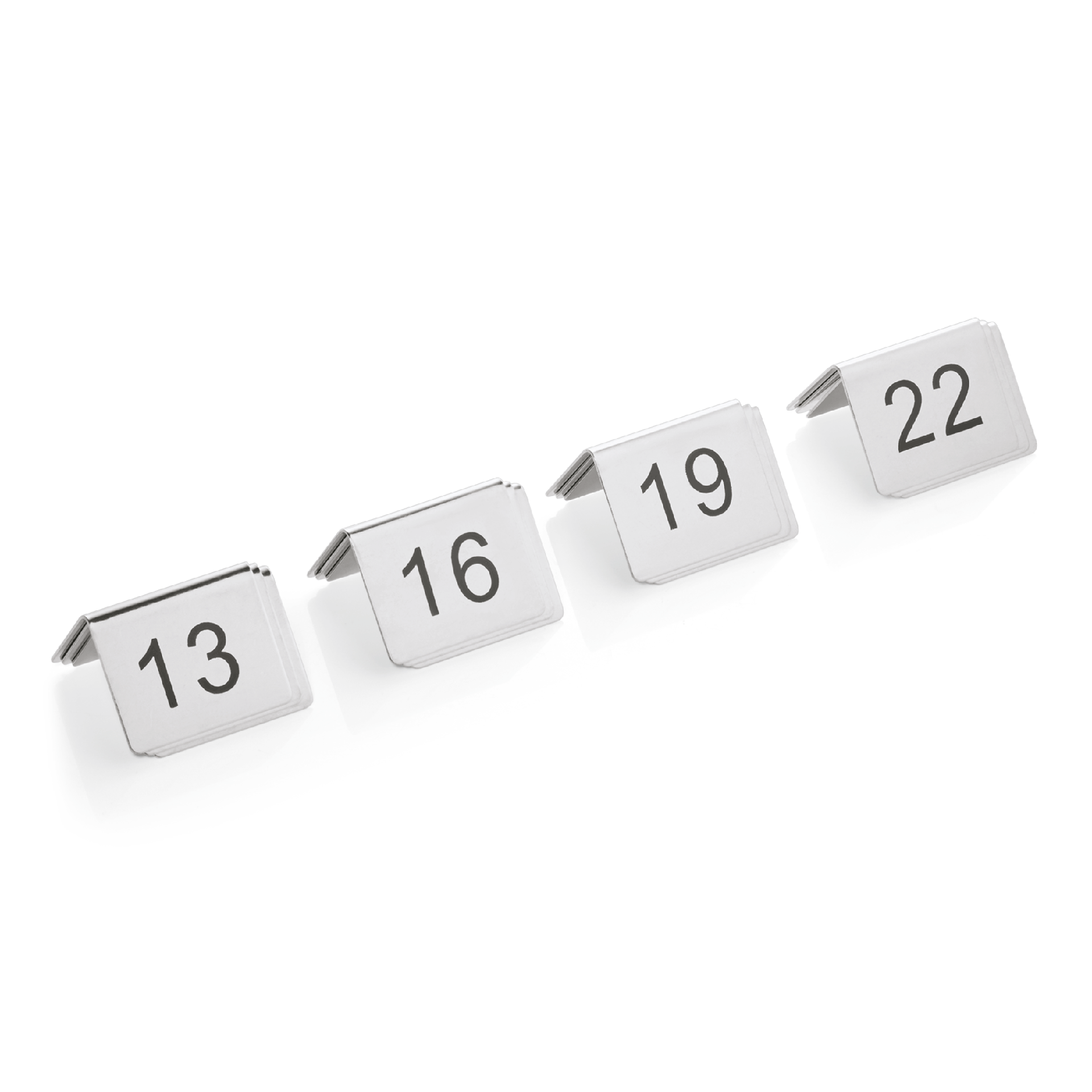 WAS Germany Tischnummernschild, Chromnickelstahl, Nummerierung 13-24 (12-teilig), Beidseitig Beschriftet, 5x5x4,5cm (1432024)
