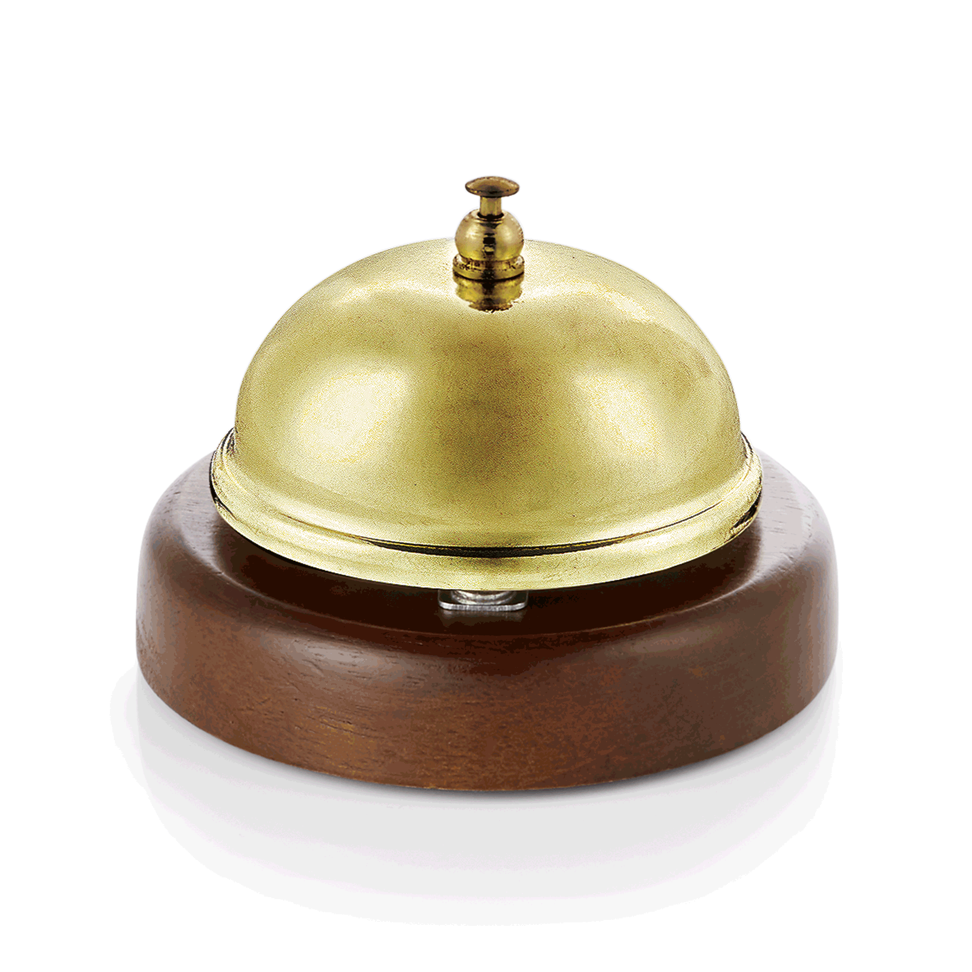 WAS Germany 1x Rezeptionsglocke mit Holzunterteil, Ø 9 cm, goldfarben, Edelstahl  (1449000)
