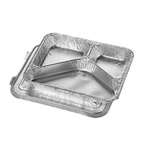 Papstar 6x 50 Menüschalen + Deckel, Alu 3-geteilt 0,76 l 3 cm x 17,7 cm x 22,5 cm