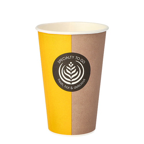Papstar 1.000 Trinkbecher "Bariste Time - To Go", Pappe. Geld und Braun, Inhalt: 300ml, Durchmesser: 8cm, Höhe: 11,6cm