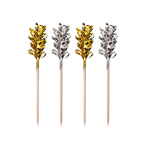 Papstar 20x 30 Deko-Picker 10,5 cm "Frills" gold / silber